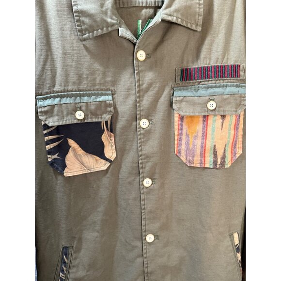Vintage-Style Olive Green Jacket With Embroidered Palm Tree & "Sun Up" Design Mu - Picture 8 of 9